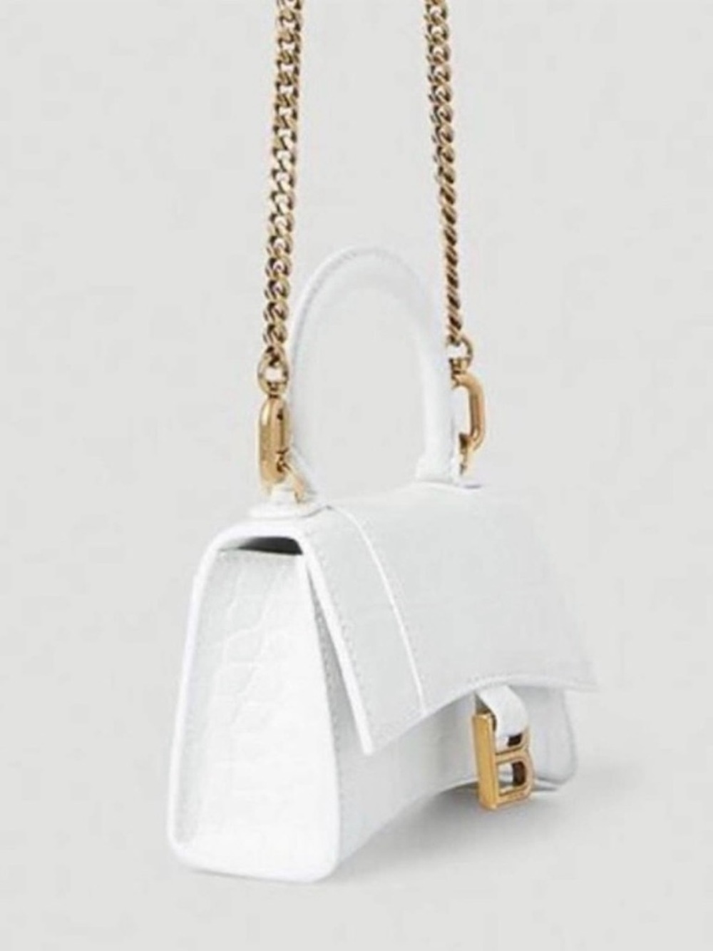 Balenciaga White Croc-Embossed Top Handle Hourglass Nano Bag - Picture 3 of 5